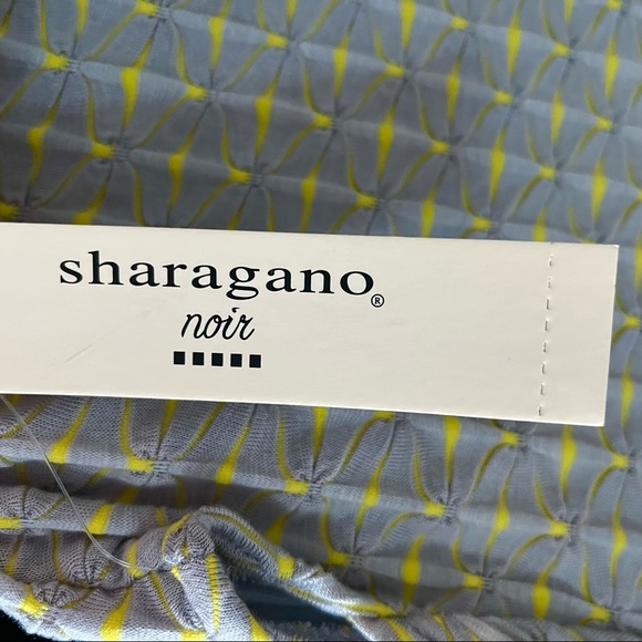 ✨NWT✨🏷Sharagano: Gray/Yellow Belted Cap-Sleeve Sheath Dress - Picture 9 of 11